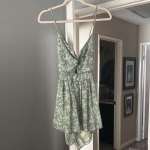 Floral Tie-back Romper in Sage Green